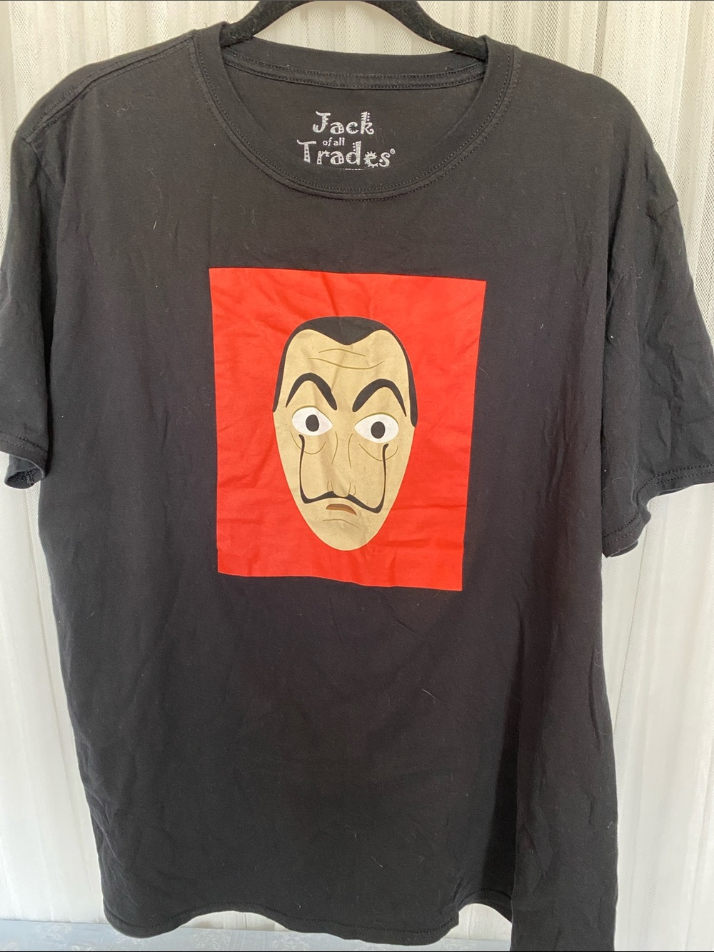 Black Graphic Men’s T-Shirt with Orange Square Mask by Jack of all Trades XL